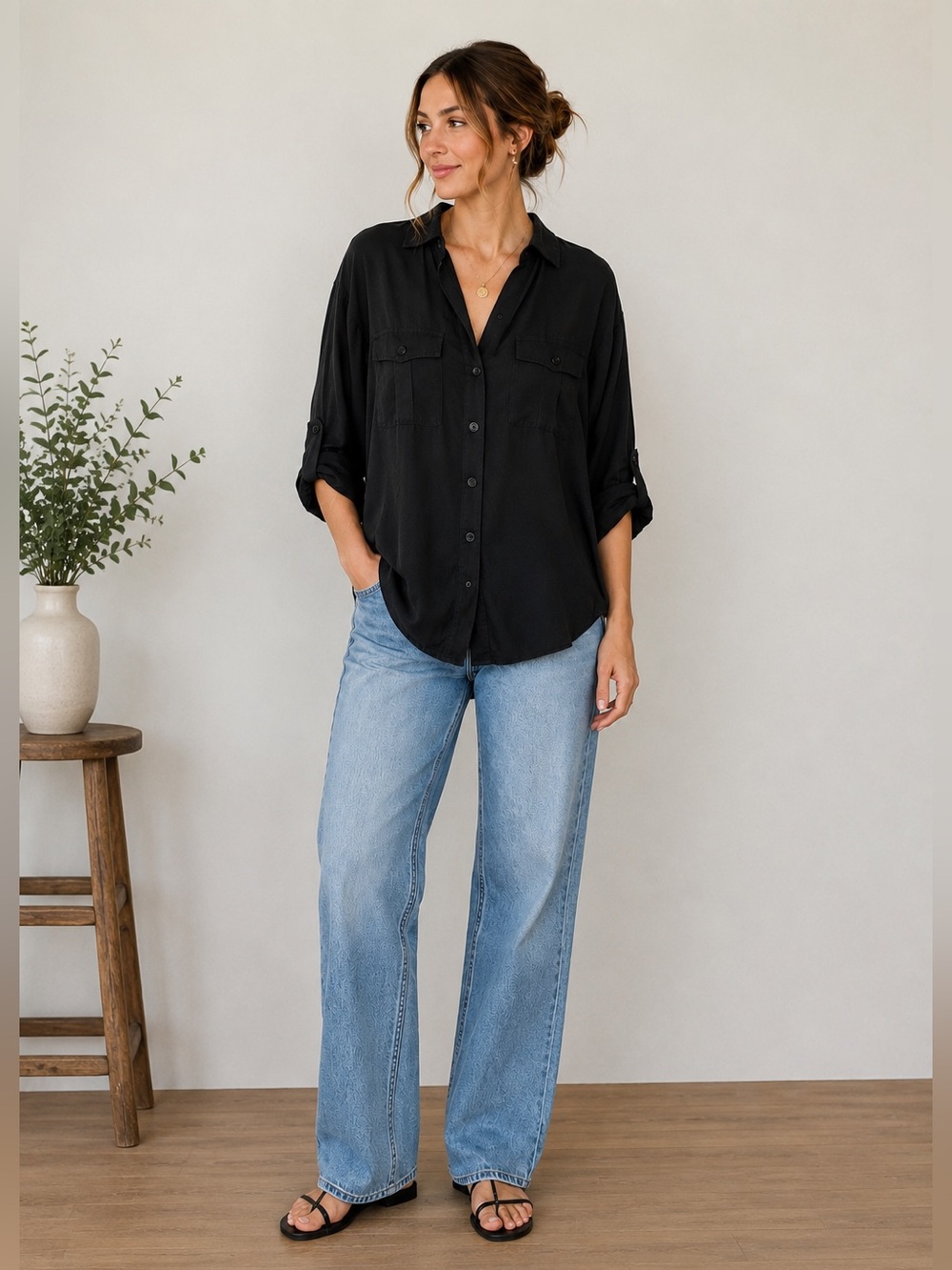 Part Two Copenhagen CorriePW SH 100% TENCEL Black Utility Shirt EU 42